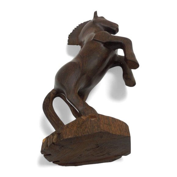 WOODEN HORSE Rearing Figurine Prancing Brown Sculpture Vintage 13" - Picture 7 of 12